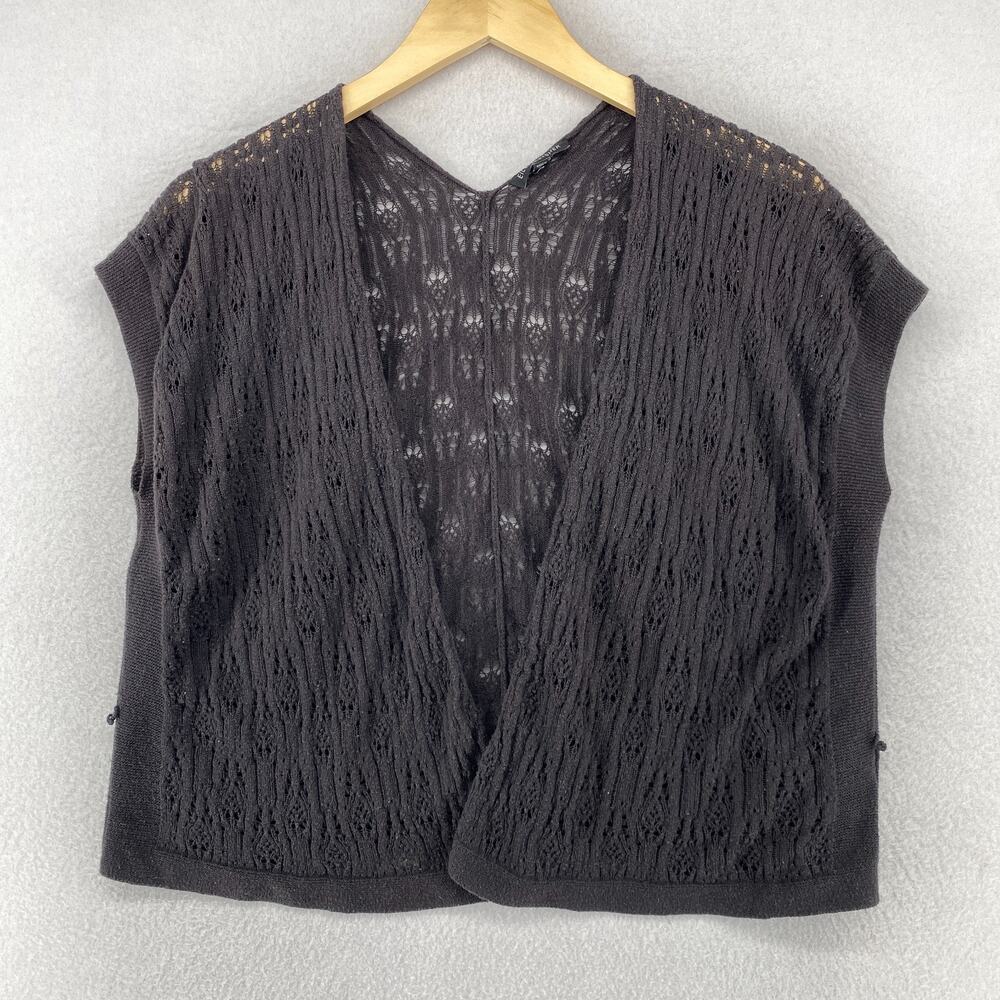 EILEEN FISHER Sweater M Organic Cotton Open Crochet Boxy Cardigan Gray